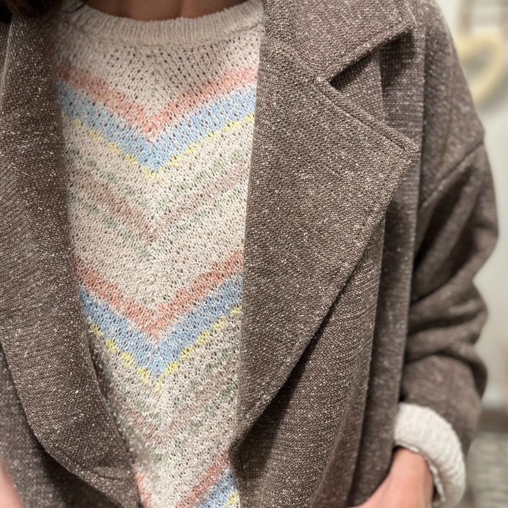 The Chevron Striped Light Knit Sweater / Cotton Blend Long Sleeve - Picture 8 of 9